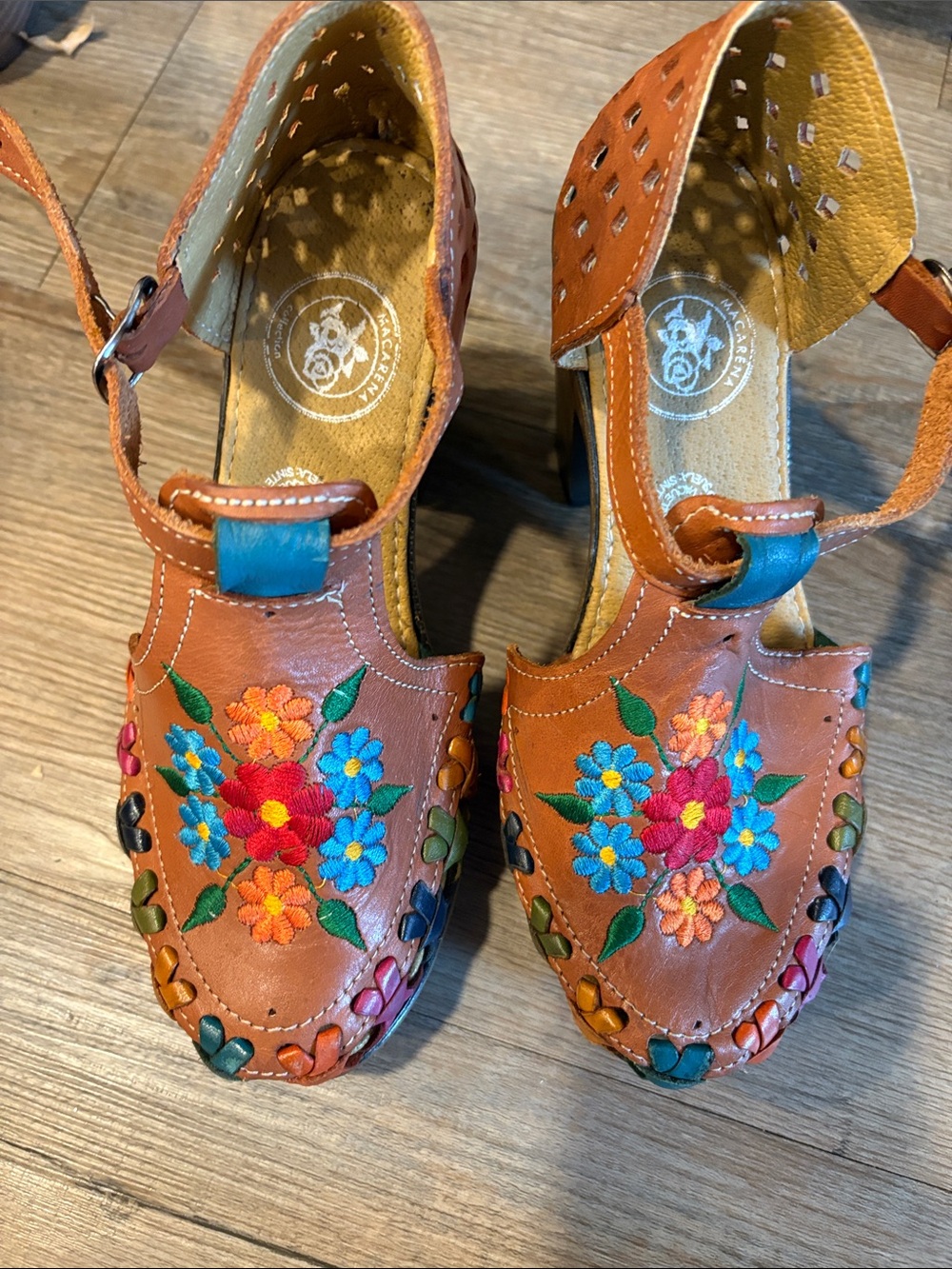 Handcrafted Brown Embroidered Floral Leather Mules